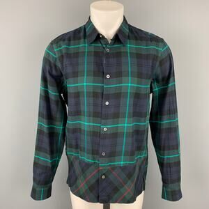 PAUL SMITH Size L Navy Green Plaid Cotton Button Up Long Sleeve Shirt
